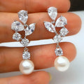 CAOSHI Wholesale Women's Wedding Pearl Hanging Earring for Exquisite Flower Cubic Zirconia Silver Plated Pendant Earrings Female