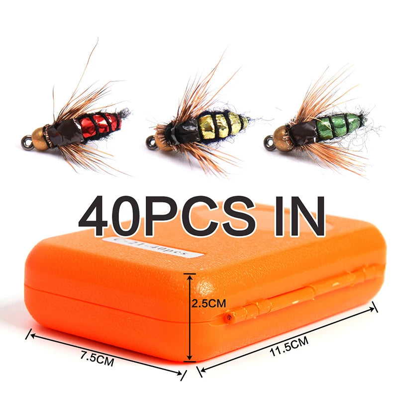 DORISEA 27713 Bionic Fly Fishing Hooks 40pcs/Box Feather Bait for River and Stream Fishing MegaBDM