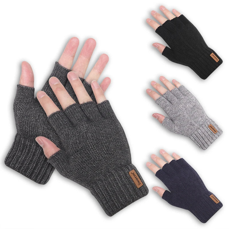 New Half Finger Full  Finger Gloves Winter Thicken Warm and Cold Proof Write Knitted Gloves