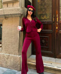 Fashionable European and American Women's Clothing French Style Long Sleeved V-neck Long Pants Set Casual Women's Set