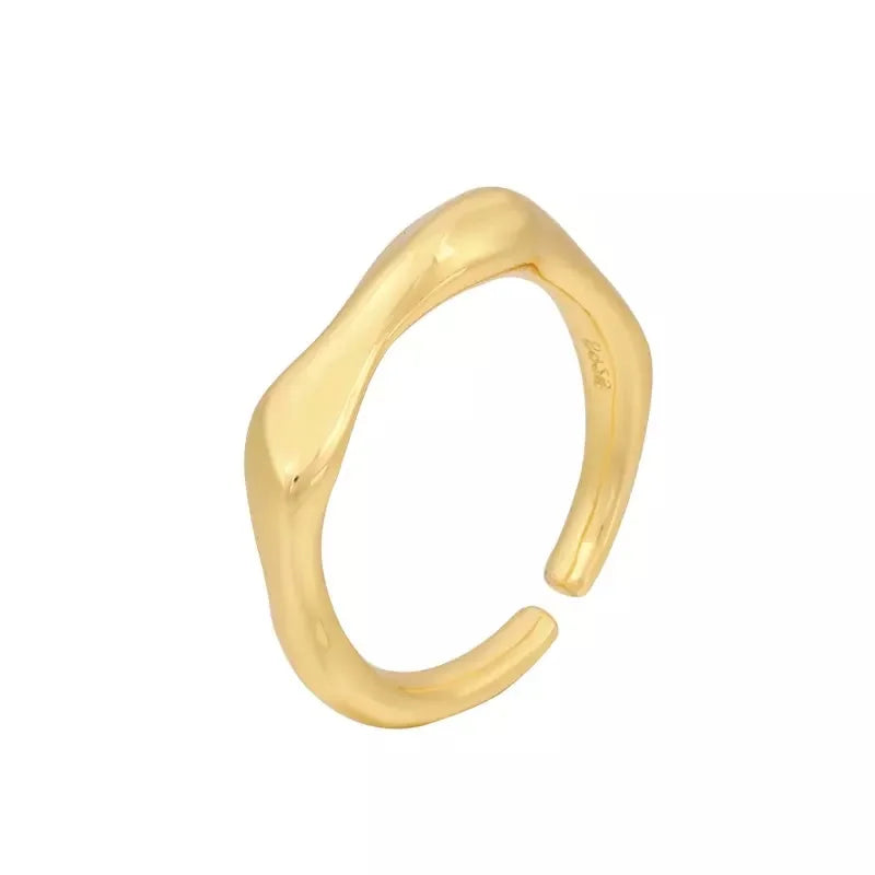 Open Wave Design 18K Gold Plated S925 Sterling Silver Engagement Ring Chunky Thick Irregular Wedding Party Inlay Setting
