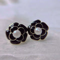 Advanced Luxury 6-7mm Natural Freshwater Pearl Stud Earrings Camellia Blossoming Flower Stud Earrings Light Luxury Accessory