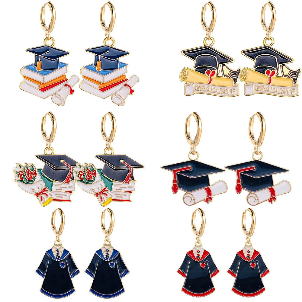 New Graduation Season Earrings Doctor's Hat Bachelor's Degree Alloy Dangling Earrings Student Graduation Creative Gift