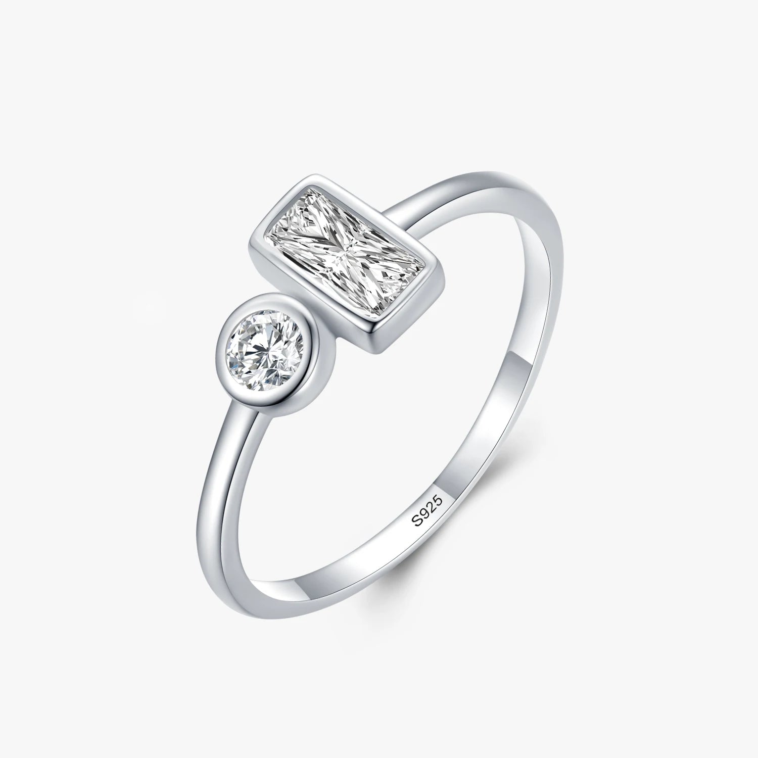 Ailmay Fashion Dazzling Round&Rectangle Rings 100% 925 Sterling Silver Clear Zircon Finger Ring for Women Wedding Fine Jewelry