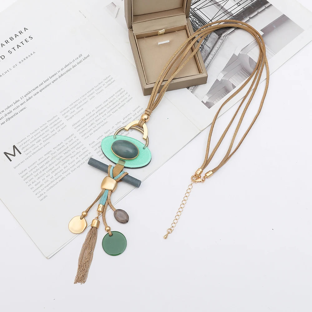 TongLing European Handmade Resin Acrylic Long Pendant Necklace Tassel Boho Necklace for Summer Spring