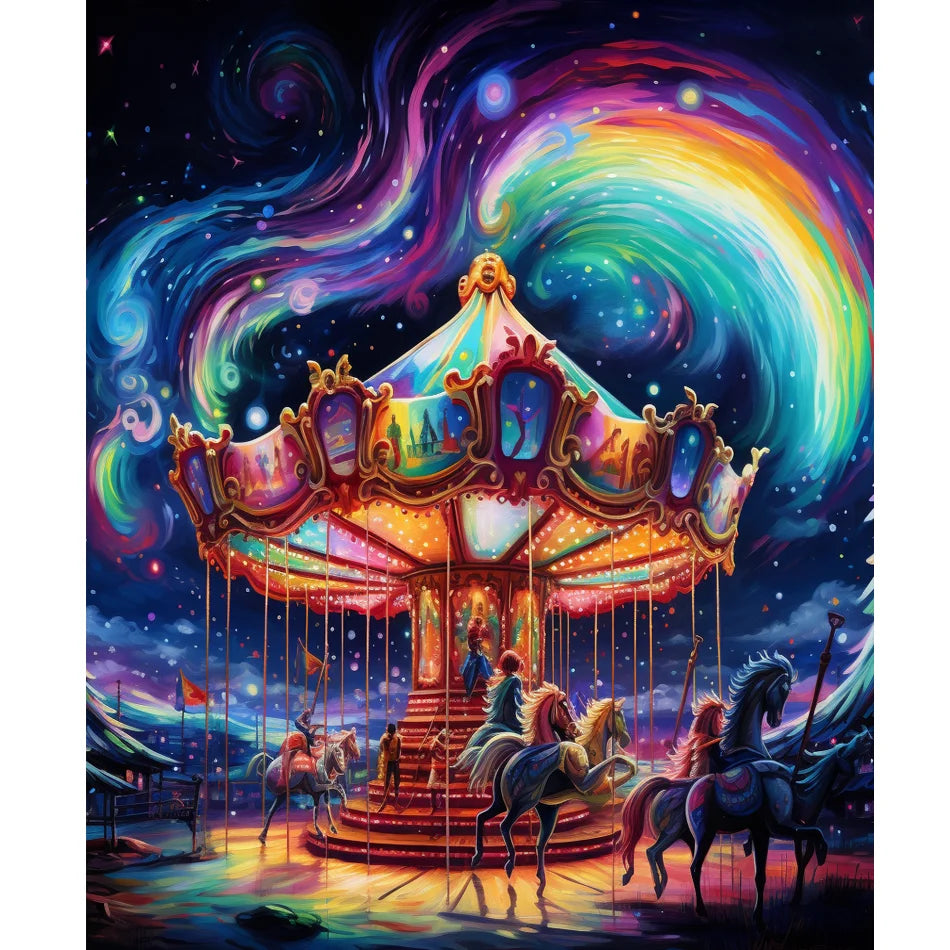 Diamond Painting DIY Home Decor Carousel Full Round Embroidery Stitch Cross-Stitch 30x40cm/12x16inch Frame Landscape Subject