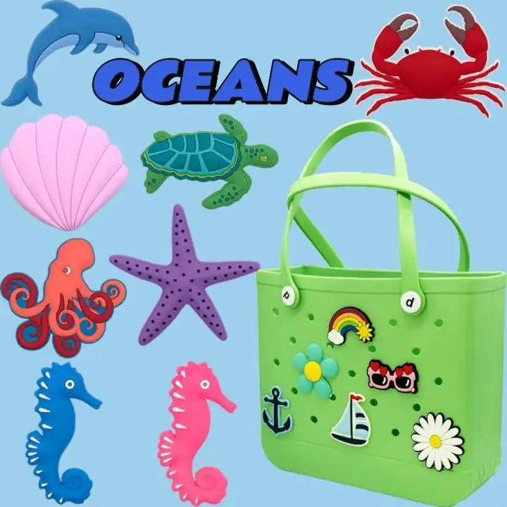 Large Size PVC Custom Beach Tote Bag Charms Waterproof Professional Style with Seahorses Dolphins Oceans Beach Accessories