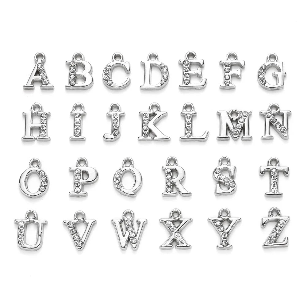 Alloy Inlaid Rhinestone Letter Charms Jewelry Bracelet Chain Keyring Initial Handmade Alphabet Charm Pendants