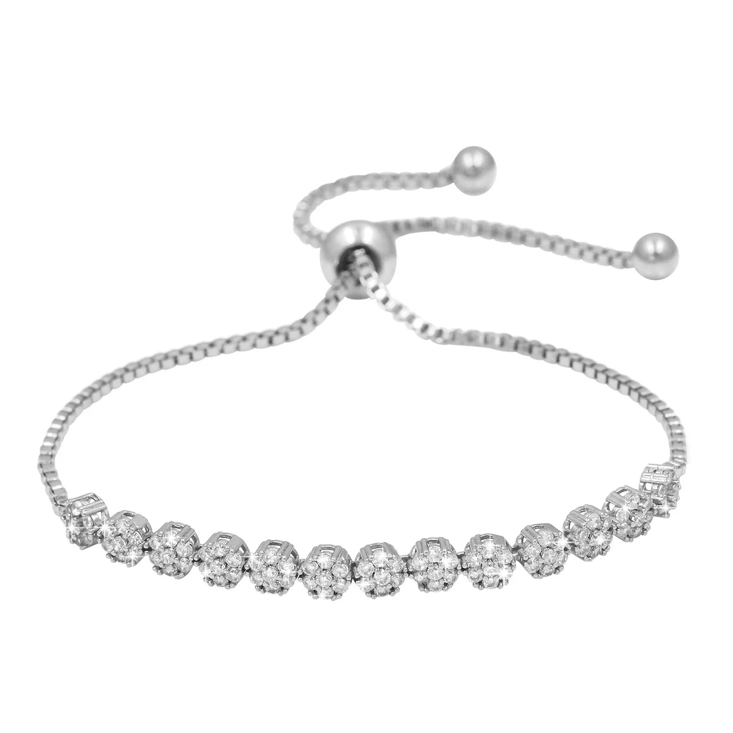Women's Trendy Adjustable CZ Crystal Bracelet with Rhodium Plating Brilliant Cubic Zirconia Cake Flower Decor for Kids