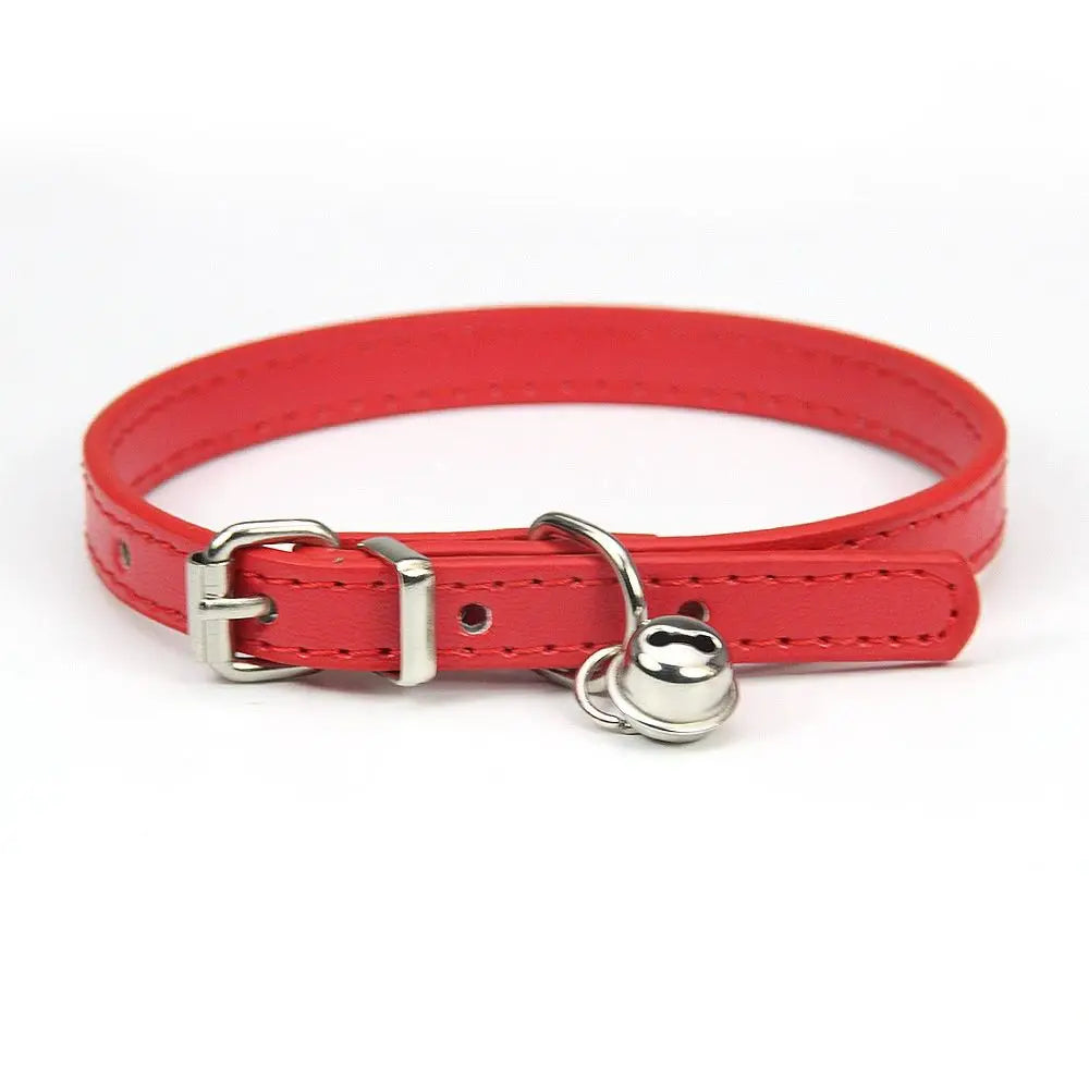 Wholesale Pet Cat Dog Collars Plain Leather Luxury Personalized Pu Leather Dog Cat Collar with Adjustable Small Bell