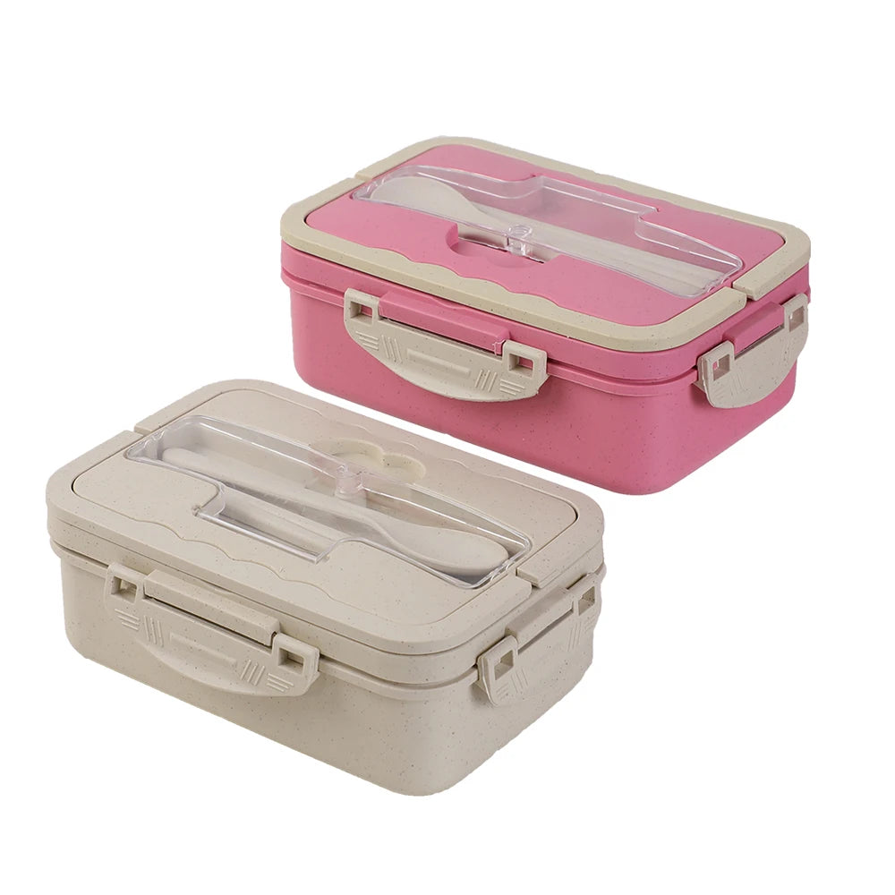 Hot Sale Portable Wheat Straw Lunch Box Cutlery Eco-friendly 3 Compartments BPA Free Multifunctional Light Degradable for Kids
