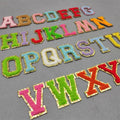 RTS 26 Letters Chenille Patches Set Colorful Ventralex Gold Glitter Iron-on Sticker Embroidered Flower Heart Shape for Hat Decor