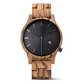 Customized Logo Wooden Clock Timepieces Week Date Display Black Sandalwood Zebra Wood Quartz Wristwatch