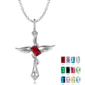 Elegant Cross Wing Necklace Pendant with Birthstone Zirconia 925 Sterling Silver for Women Necklace Jewelry Dropshipping