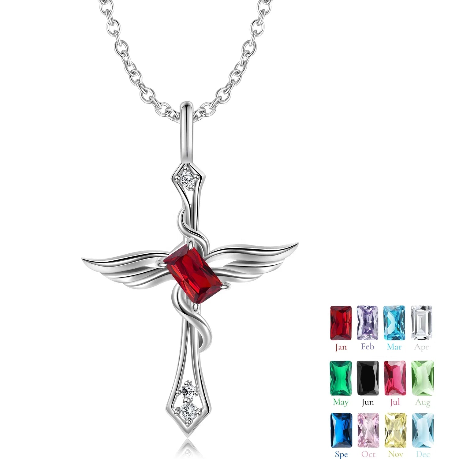 Elegant Cross Wing Necklace Pendant with Birthstone Zirconia 925 Sterling Silver for Women Necklace Jewelry Dropshipping