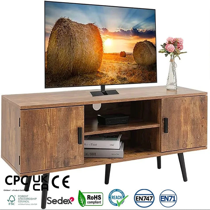 Mid-Century TV Console Cabinets Living Room Furniture Modern 2 Storage Cabinet TV Stand for Living Room