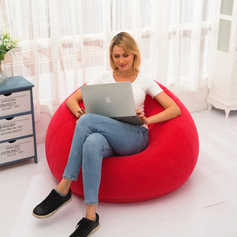 Modern Foldable Inflatable Sofa Lounge Chair for Outdoor Camping and Living Room/Bedroom Use Single Flocked Design