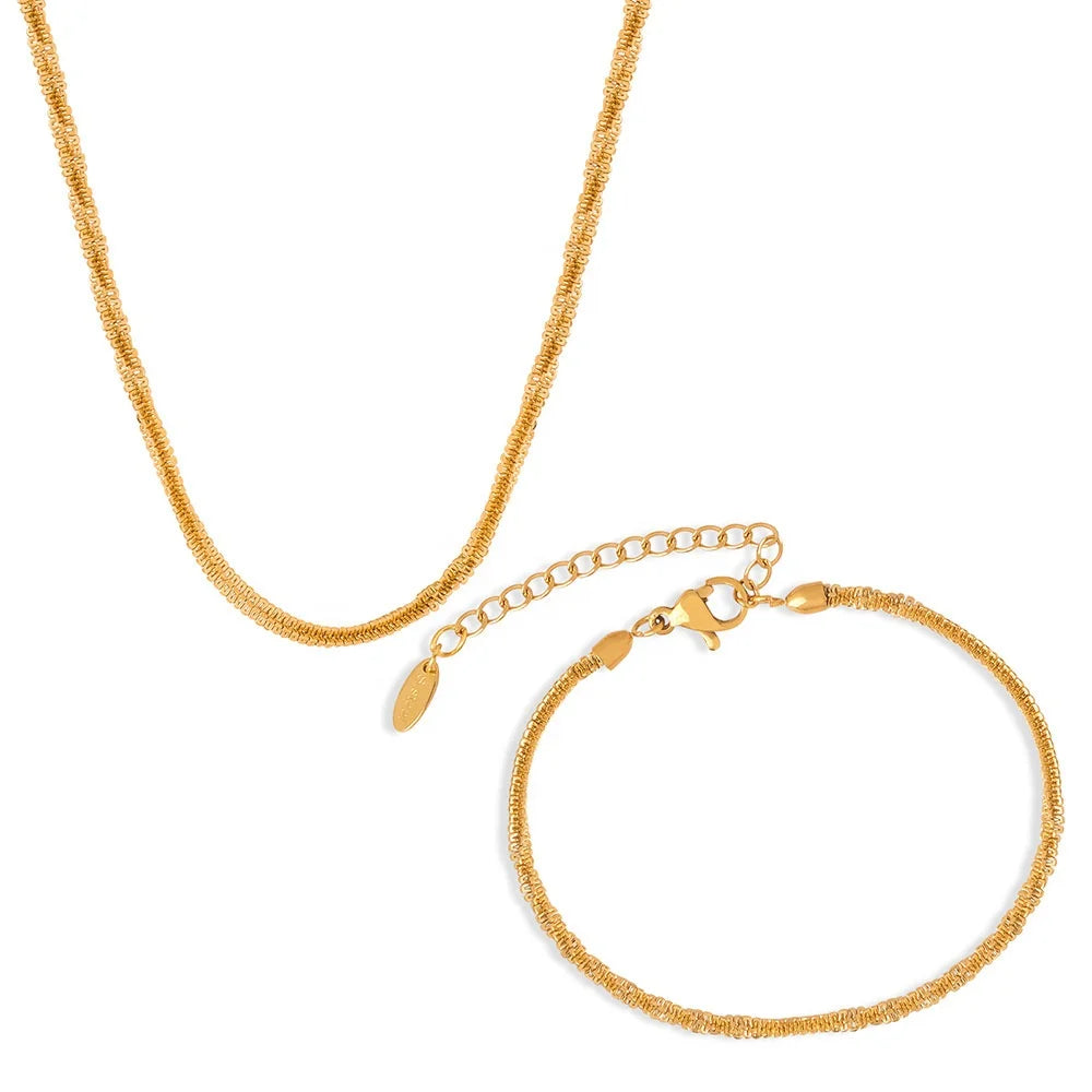18K Gold Plating Girls Snow Flower Shape Chain Choker Necklace Bracelet Set for Women New