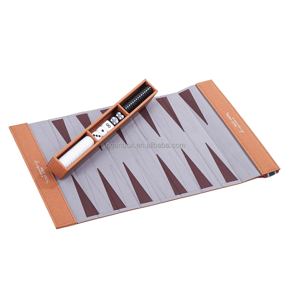 In Stock New Design Foldable Chess Games Travel Portable Fabric PU Leather Luxury Backgammon Set