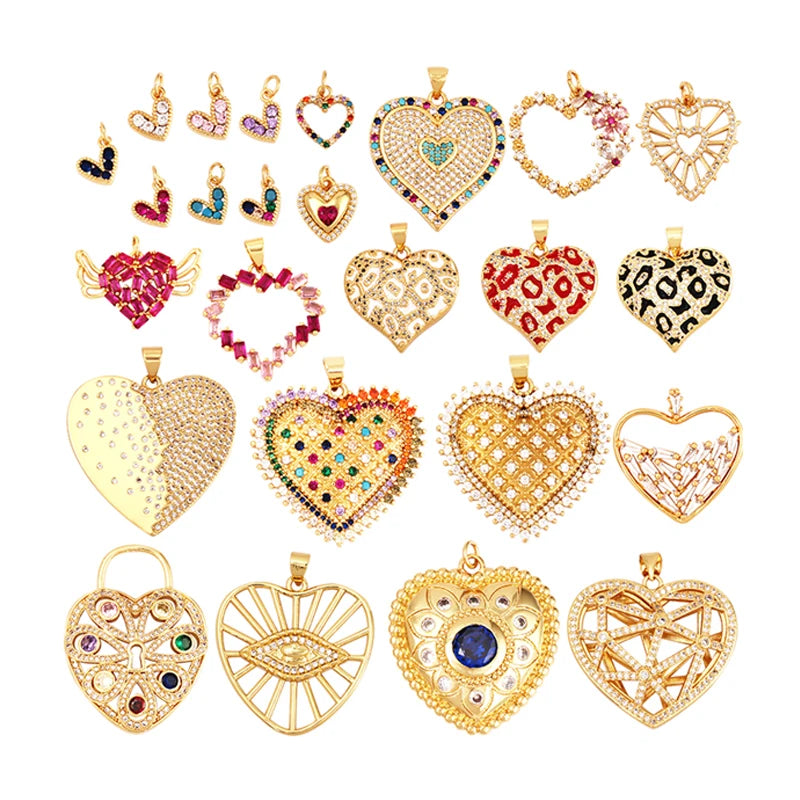 Colour Rainbow CZ Heart Wing Charm PendantCubic Zirconia Paved Pink Blue18K Real Gold Plated ColourCraft Jewelry Supplies L38