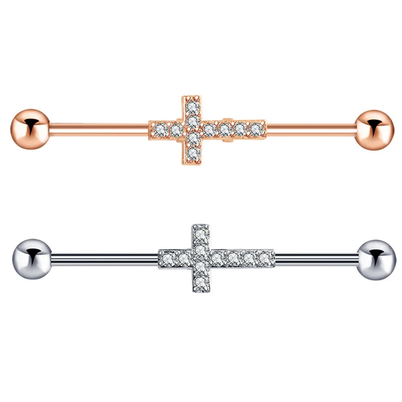 Long Industrial Barbell Rings Piercing Ear Stud CZ Zircon Cartilage Tragus Earrings 14 Barbell Jewelry Tragus Earrings