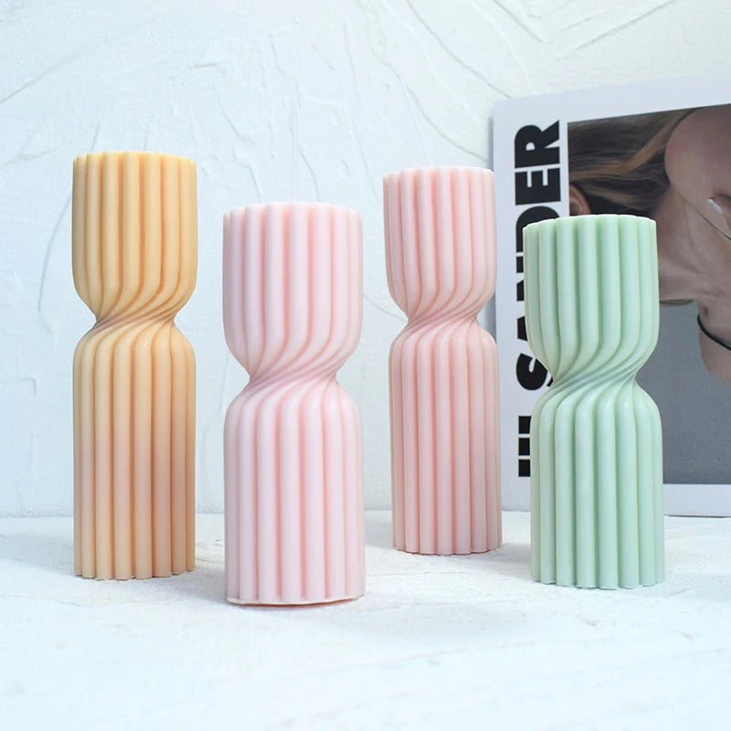 Striped Pillar Candle Mold Cylindrical Aesthetic Silicone Mould Soy Wax Geometric Abstract Gypsum Candle Making Molds