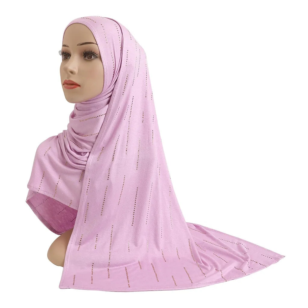 2026 Modest Malaysia Elegant Gold Diamond Hijab Solid Color Long Scarf Hijab for Women H0128