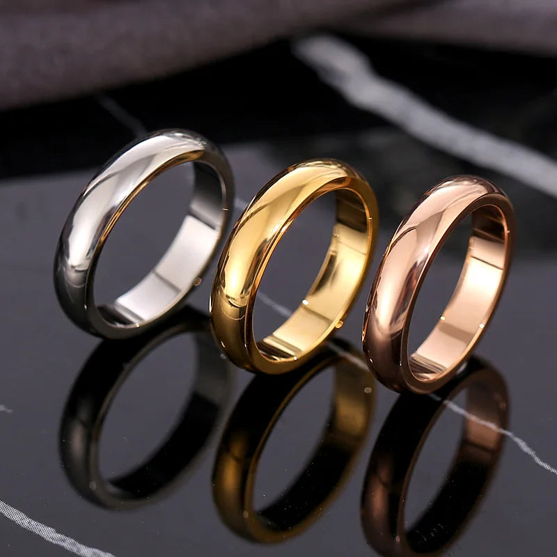 No Fade Stainless Steel Smooth 6Mm Couple Ring High Polished Gold Plated  Flat Engagement Ring