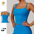 CNSHELL Custom Logo Brushed Basic Sleeveless Square Neck Yoga Workout Gym Fitness Running Sports Tank Top
