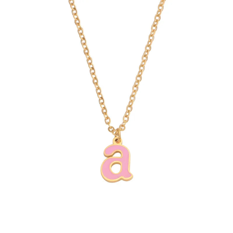 18k Gold Plated Stainless Steel Enamel Jewelry Initials 26 Letter Charms Necklace