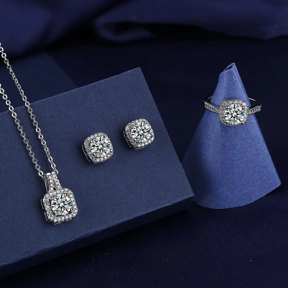 Luxury Bling Zircon Crystal Earrings Necklace Set Engagement Wedding Bridal Jewelry Set for Women