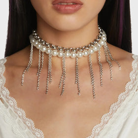 Cross Border Imitation Pearl Tassel Sweater Chain From Europe and America Niche Design Double Layered Vintage Women Necklace