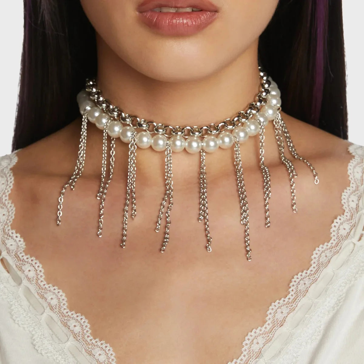 Cross Border Imitation Pearl Tassel Sweater Chain From Europe and America Niche Design Double Layered Vintage Women Necklace