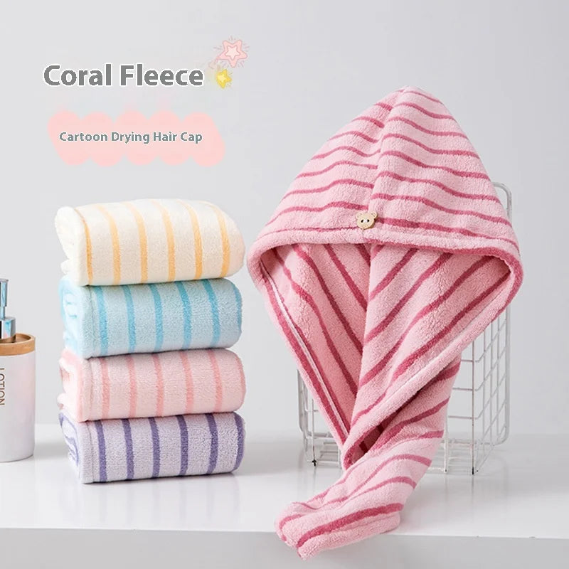 Women's Cute Embroidered Quick-Dry Shower Cap Hair-Free Absorbent Wipe Towel for Long Hair Thickened Headwear for Home Use