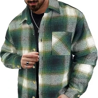 Casual Printed Cotton Button-up Long-sleeved Woven Fabric Jacquard Men Jacket Coat Shirts with Buttons