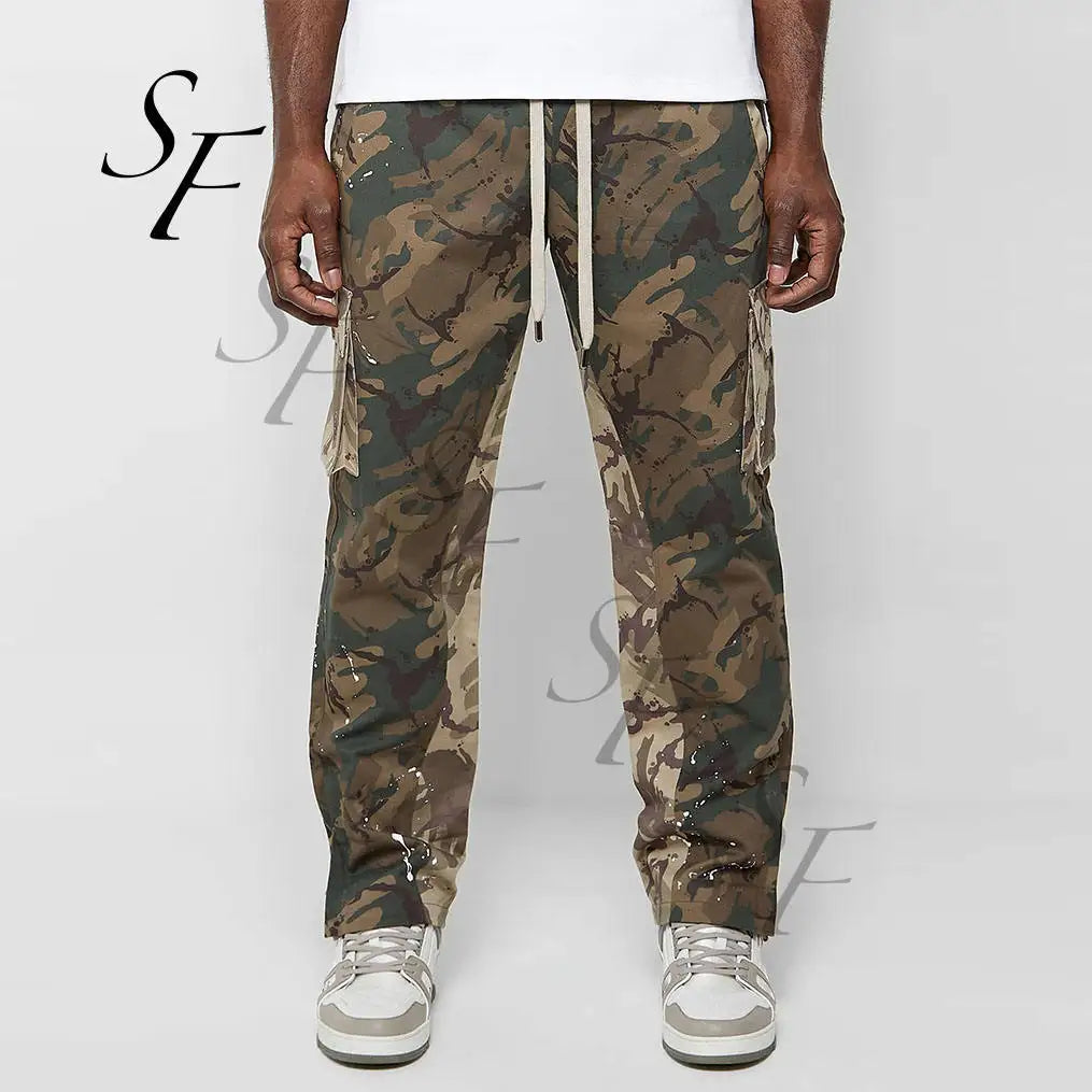 OEM Custom Plus Size 100% Cotton Men Camouflage Sweatpants Outdoor Multi Pocket Cargo Track Pants for Men