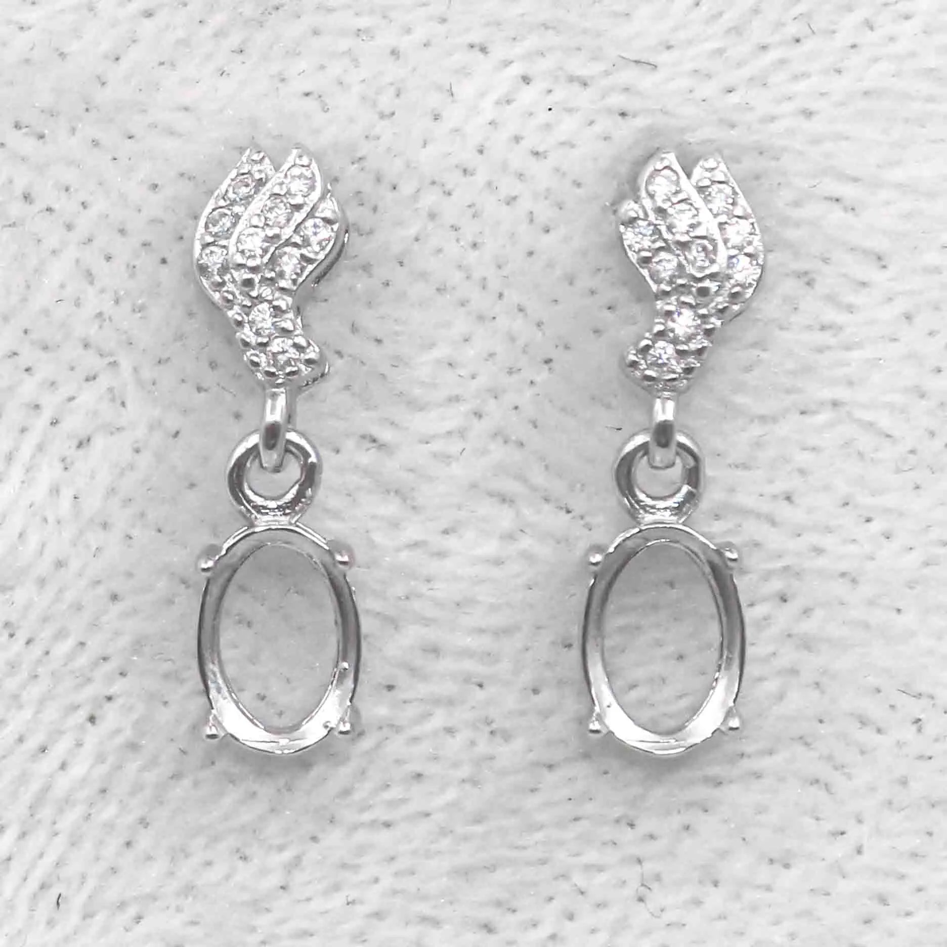 Sterling Silver 5*7/6*8/7*9mm Semi Mount Stud Eardrops Empty Support Blank Setting S925 Base Without Center Stone for DIY Inlay