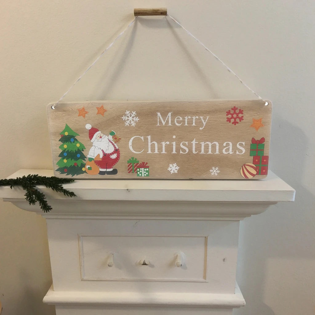 1pcs UV Printed 6-Color Wooden Lovely Rectangle Shape 29x18cm Hanging Christmas Tag Tree Ornaments Hemp Rope Plywood