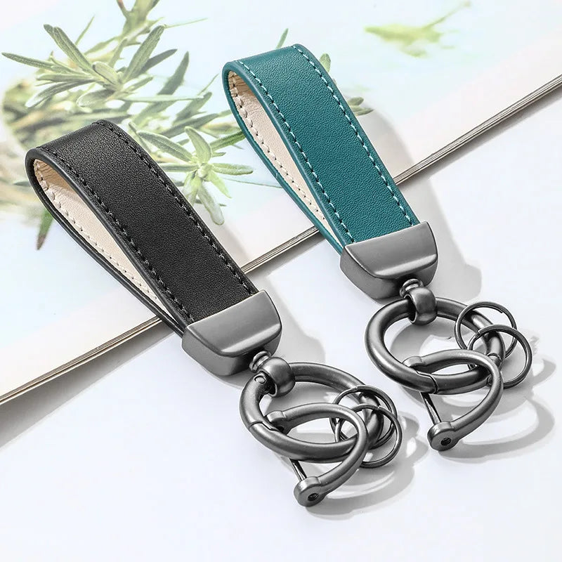 Wholesale Leather Keychain Laser Logo Metal and Leather Key Ring Custom Leather Car Logo Keychain