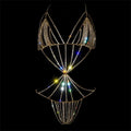 Luoyan Sparkling Rhinestone Thong Bra Set Crystal Bikini Body Chain Jewelry Hollow Out Lingerie for Party Clubwear