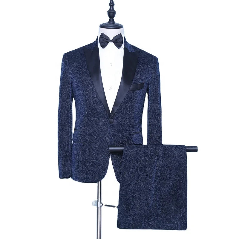 2023 Shiny Dress Suits Formal Lapels Two Piece Wedding Groom Evening Suits Mens Party Prom Suits