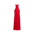 Customizable Women's Chic Vintage Midi Dress Brand Silk Satin Hang Neck A-Line with Halter Collar for Parties