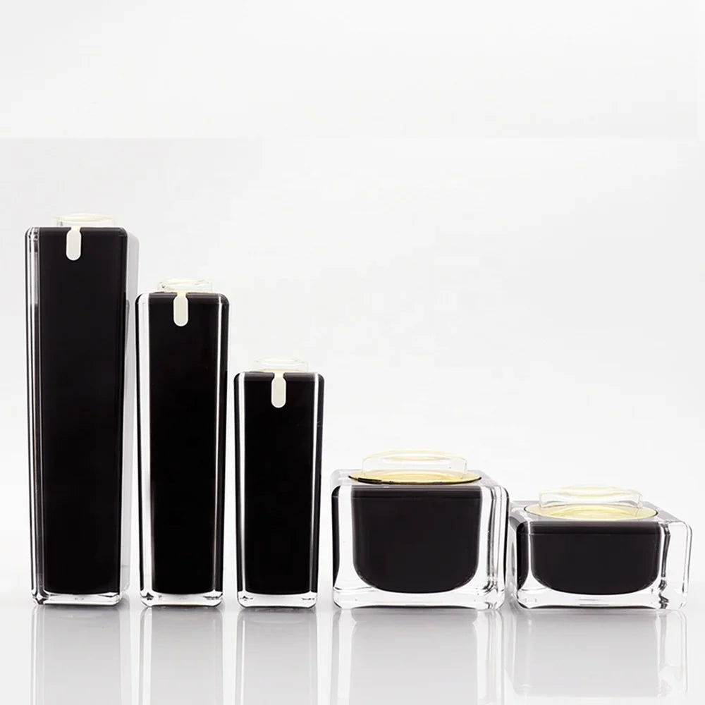 Men's Black Cosmetic Bottle Set 30ml 50ml 100ml Acrylic Bottle with Pump Head and 15g 30g 50g Acrylic Jar