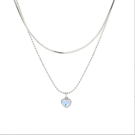 Wholesale Moonstone Love Heart Pendant Necklaces Romantic Double Layer Necklace Sweet Clavicle Chain Anniversary Gift