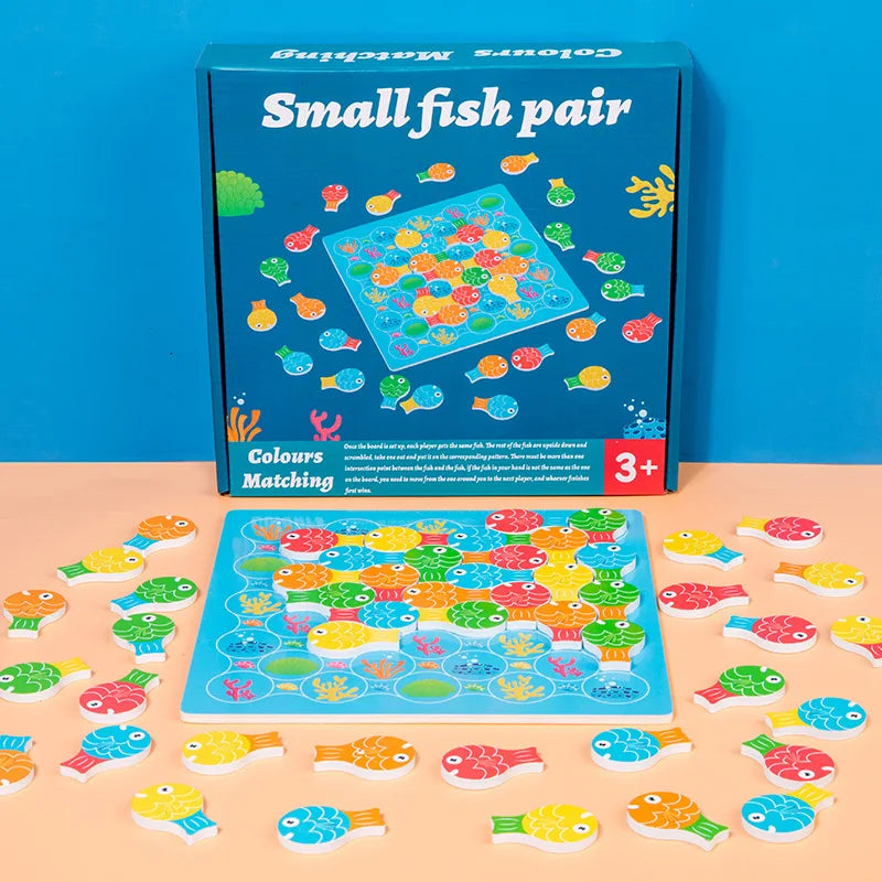 Custom Children's Wooden Fishing Jigsaw Puzzle Color Shape Cognitive Matching Board Educational Toys for Kids