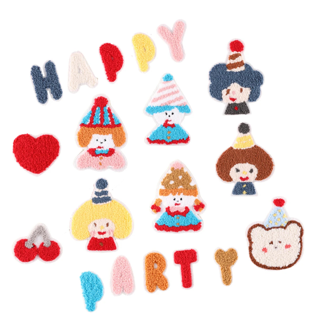 Hot Sale New Lovely Small Party Happy Letter Girl Boy Design Iron on Kids Chenille Patches for Clothes