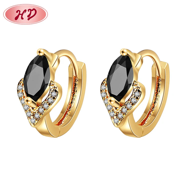 Custom Free Shipping Jewelry Crystal Black Heart-Shaped Cubic Zirconia 18K Gold-Plated Women Huggie Earring for Jewelry Supplier