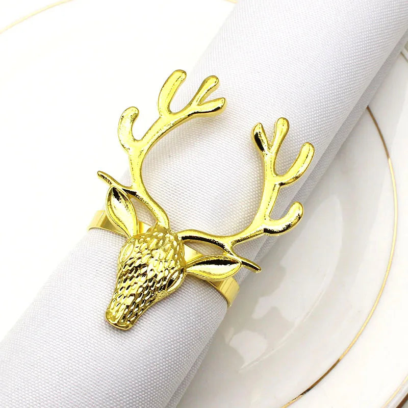 Reindeer Napkin Rings Wood Rattan Resin Christmas Metal Napkin Holder for Weddings Parties and Table Decorations