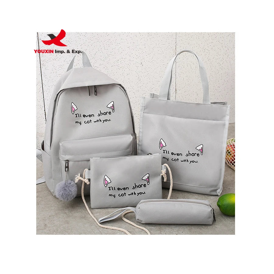 Fashion Trend Girl Backpack Cute pink College 4-piece Set Girl Backpack School Bag Student Backpack Set