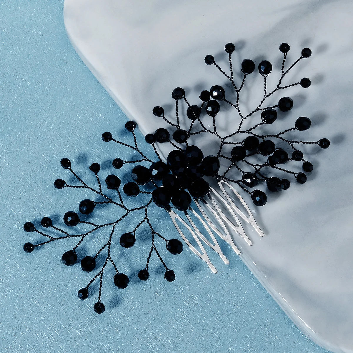 Hot Sale Bridal Handmade Beaded Black Crystal Hair Side Comb Headpieces Wedding Dress Hair Accessories